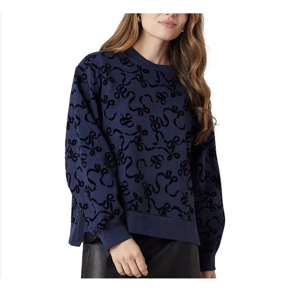 SCOTCH & SODA AMSTERDAM Sz S RIBBON NAVY BLUE Black Velvet Crewneck Sweatshirt